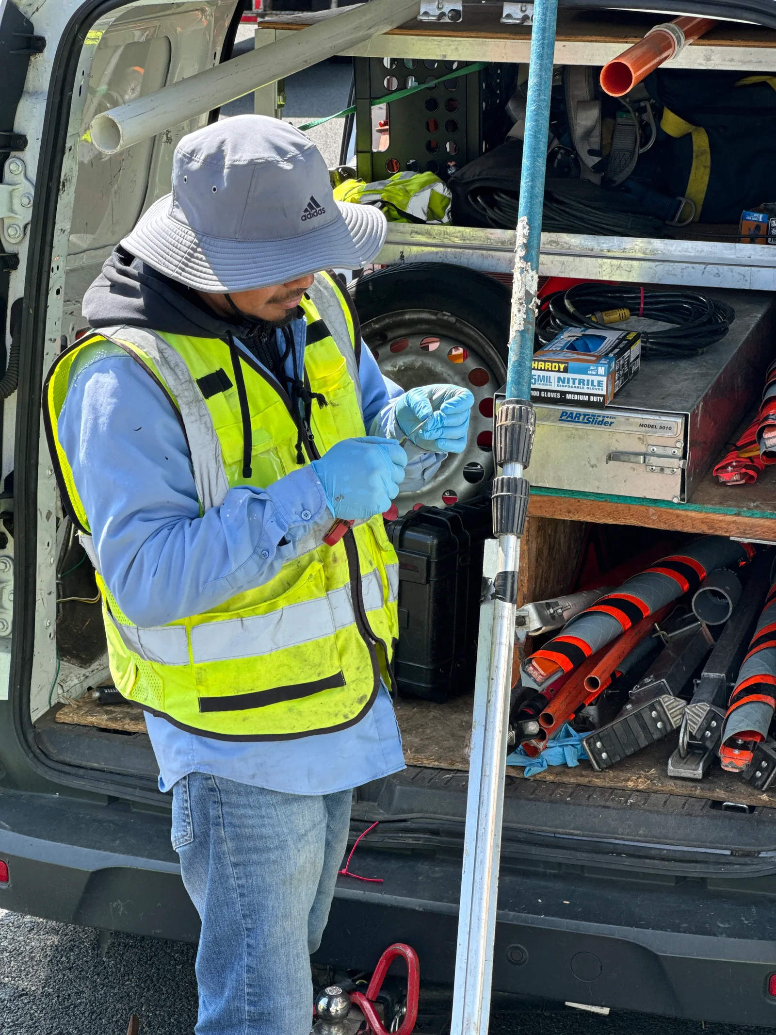 US3 field technician supporting sewer monitoring and flow meter installation